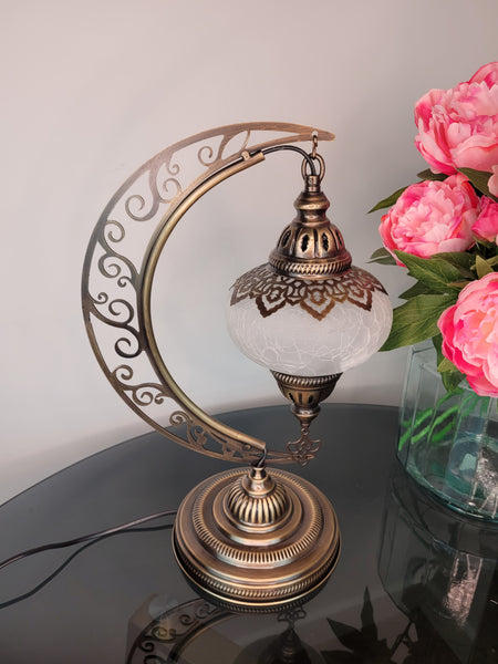 Moroccan Moon Table Lamp, Murano Crescent Desk Light, Hilal Turkish Lamp