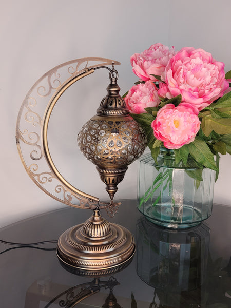 Moroccan Moon Table Lamp, Murano Crescent Desk Light, Hilal Turkish Lamp