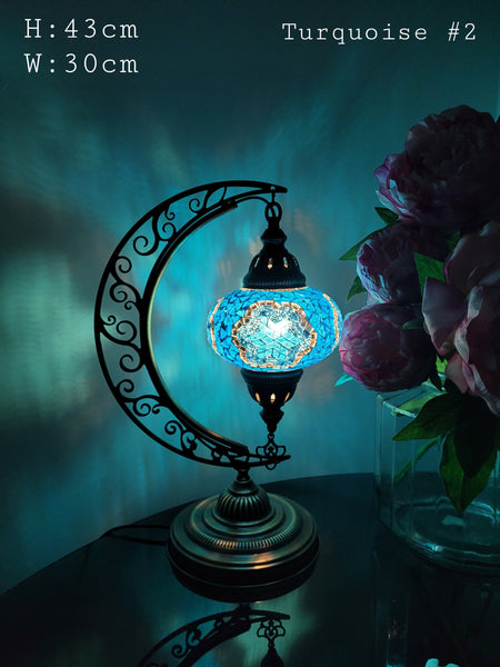 10 Colours Moroccan Moon Table Lamp, Murano Crescent Desk Light, Hilal Turkish Lamp