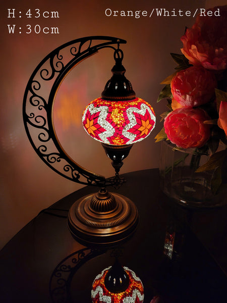 10 Colours Moroccan Moon Table Lamp, Murano Crescent Desk Light, Hilal Turkish Lamp