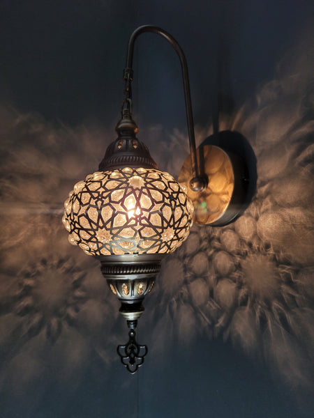 Turkish Laser Glass Round Wall Light Brass Finish