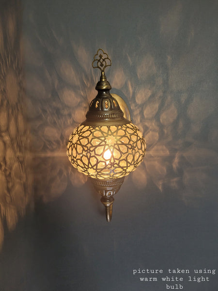 Turkish Single Laser Glass Oval  Upright Wall Light Brass Finish