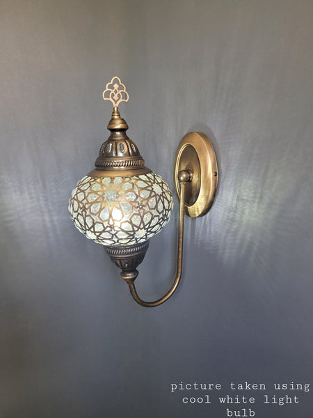 Turkish Single Laser Glass Oval  Upright Wall Light Brass Finish