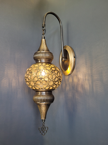 Turkish Single Laser Glass Oval Wall Light Brass Finish