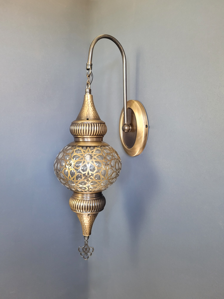 Turkish Single Laser Glass Oval Wall Light Brass Finish