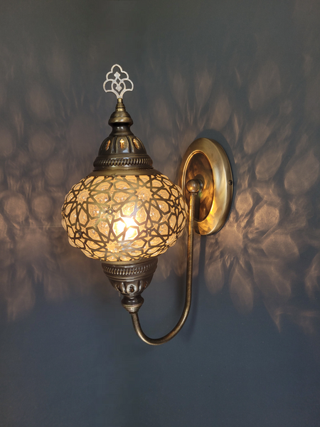 Turkish Single Laser Glass Oval  Upright Wall Light Brass Finish