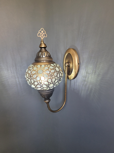 Turkish Single Laser Glass Oval  Upright Wall Light Brass Finish