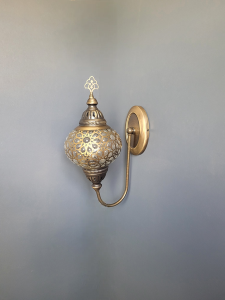 Turkish Single Laser Glass Oval  Upright Wall Light Brass Finish