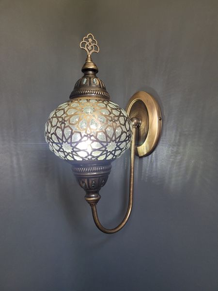 Turkish Single Laser Glass Oval  Upright Wall Light Brass Finish