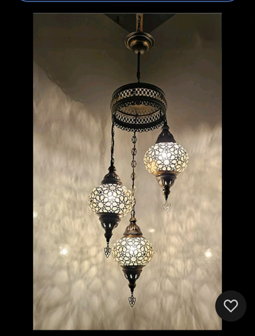 Turkish Blown  Laser Glass 3 Globe Chandelier