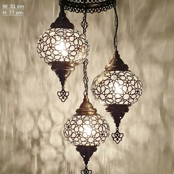 Turkish Blown Laser Glass 3 Globe Chandelier